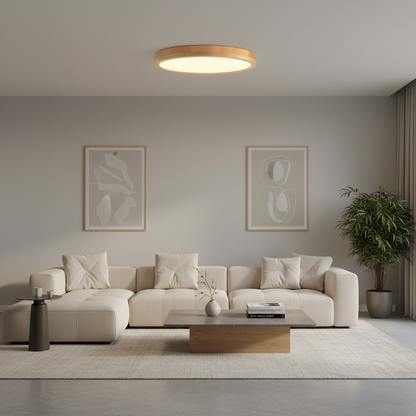 Elegant Round Flush Mount Ceiling Light | LED Wooden Fixture