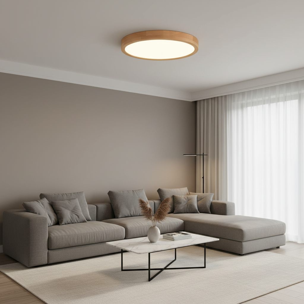 Elegant Round Flush Mount Ceiling Light | LED Wooden Fixture